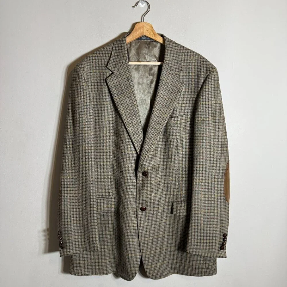 Austin Reed Wool Houndstooth Sport Coat Dinner Jacket Blazer Men's Size 44L Tan